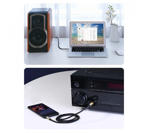 Аудіокабель UGREEN AV127 3.5mm Male to 6.35mm Male, TRS Stereo Audio Cable, nylon braid, 5m Gray (UGR-10630)