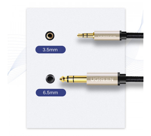 Аудіокабель UGREEN AV127 3.5mm Male to 6.35mm Male, TRS Stereo Audio Cable, nylon braid, 5m Gray (UGR-10630)