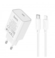 Мережевий зарядний пристрій з кабелем HOCO C143A Benefit single port PD20W charger set(C to iP) White (6942007652070)