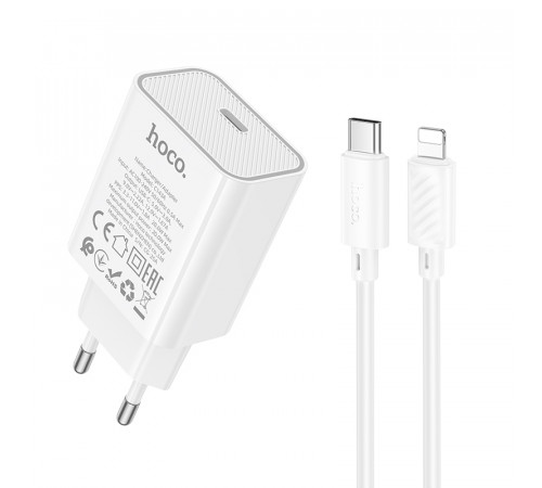 Мережевий зарядний пристрій з кабелем HOCO C143A Benefit single port PD20W charger set(C to iP) White (6942007652070)