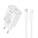 Мережевий зарядний пристрій з кабелем HOCO C143A Benefit single port PD20W charger set(C to iP) White (6942007652070)