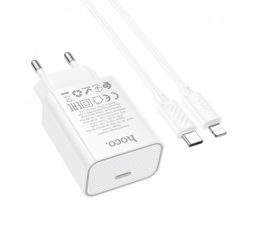 Мережевий зарядний пристрій з кабелем HOCO C143A Benefit single port PD20W charger set(C to iP) White (6942007652070)