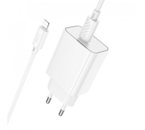 Мережевий зарядний пристрій з кабелем HOCO C143A Benefit single port PD20W charger set(C to iP) White (6942007652070)