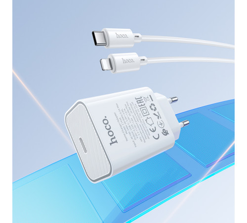 Мережевий зарядний пристрій з кабелем HOCO C143A Benefit single port PD20W charger set(C to iP) White (6942007652070)