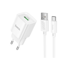 Мережевий зарядний пристрій з кабелем HOCO C145A Charm single port QC3.0 charger set(Type-C) White (6942007630238)