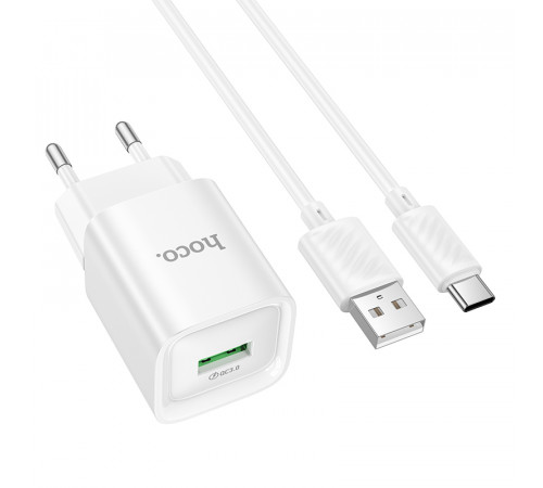 Мережевий зарядний пристрій з кабелем HOCO C145A Charm single port QC3.0 charger set(Type-C) White (6942007630238)