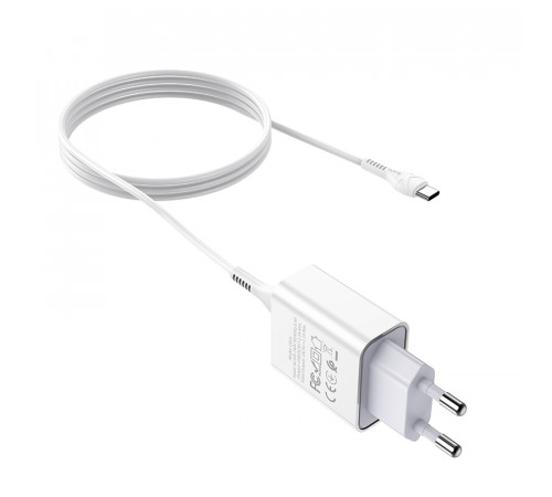 Мережевий зарядний пристрій з кабелем HOCO C81A Asombroso single port charger set(Type-C) White (6931474727961)
