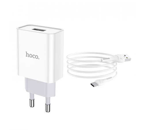 Мережевий зарядний пристрій з кабелем HOCO C81A Asombroso single port charger set(Type-C) White (6931474727961)