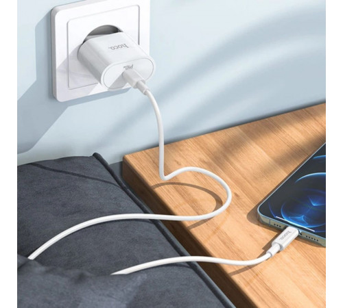 Мережевий зарядний пристрій з кабелем HOCO C94A Metro single port PD20W charger set(Type-C to Type-C) White (6931474762191)