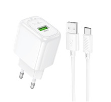 Мережевий зарядний пристрій з кабелем HOCO CS52A Surplus single-port QC3.0 charger set(Type-C) White (6942007631471)
