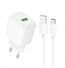 Мережевий зарядний пристрій з кабелем HOCO CS52A Surplus single-port QC3.0 charger set(Type-C) White (6942007631471)