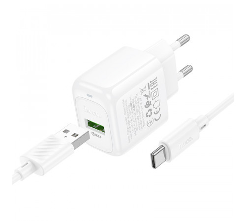 Мережевий зарядний пристрій з кабелем HOCO CS52A Surplus single-port QC3.0 charger set(Type-C) White (6942007631471)