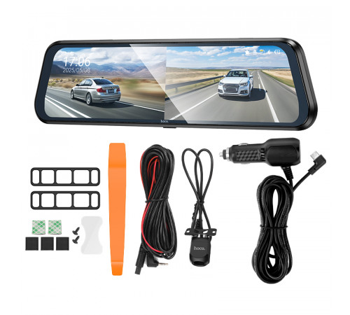 Відеореєстратор HOCO DV16 9.66-inch streaming media driving recorder(dual-channel with rear camera) Black (6942007664219)