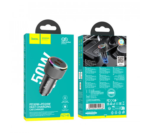 Автомобільний зарядний пристрій HOCO NZ14B Guerrero PD50W(2C) car charger Black (6942007620468)