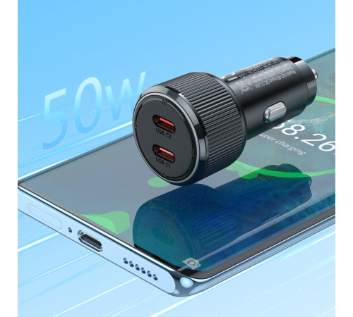 Автомобільний зарядний пристрій HOCO NZ14B Guerrero PD50W(2C) car charger Black (6942007620468)