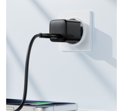 Мережевий зарядний пристрій ACEFAST A117 PD20W mini GaN USB-C fast charger Black (6974316284987)
