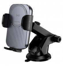 Автотримач для телефона з БЗП BOROFONE BH222 Leading push-type wireless fast charging car holder(center console) Black (6941991119019)