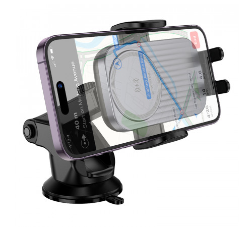 Автотримач для телефона з БЗП BOROFONE BH222 Leading push-type wireless fast charging car holder(center console) Black (6941991119019)