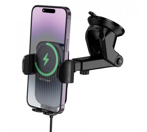 Автотримач для телефона з БЗП BOROFONE BH222 Leading push-type wireless fast charging car holder(center console) Black (6941991119019)
