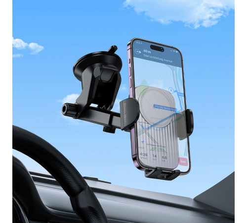 Автотримач для телефона з БЗП BOROFONE BH222 Leading push-type wireless fast charging car holder(center console) Black (6941991119019)