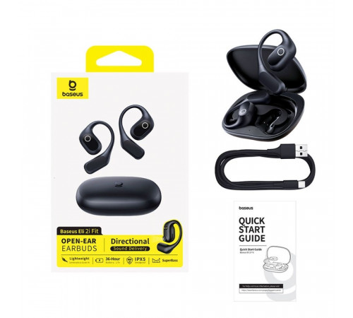 Бездротові навушники TWS Baseus Eli 2i Fit Open-Ear,ENC, IPX5, Cosmic Black (A0102604)