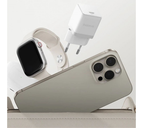 Мережевий зарядний пристрій з кабелем Baseus Palm Fast Charger 1C 20W EU Moon White set USB-C to iP 20W 1m (E0116400)