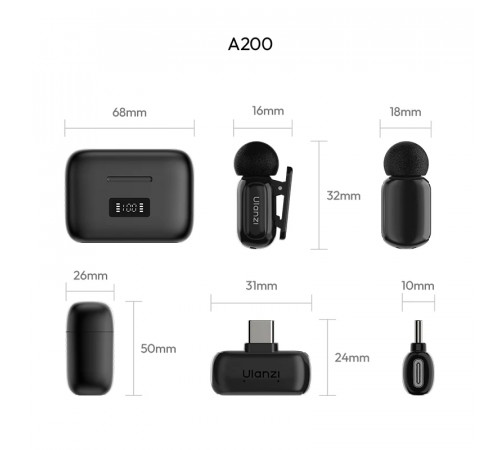 Бездротова мікрофонна система Ulanzi A200 Mini Mic, dual-mic, (Type-C) Black (A046)