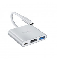 USB-хаб HOCO HB14 Easy use Type-C adapter(Type-C to USB3.0+HDMI+PD) Silver (6931474725790)