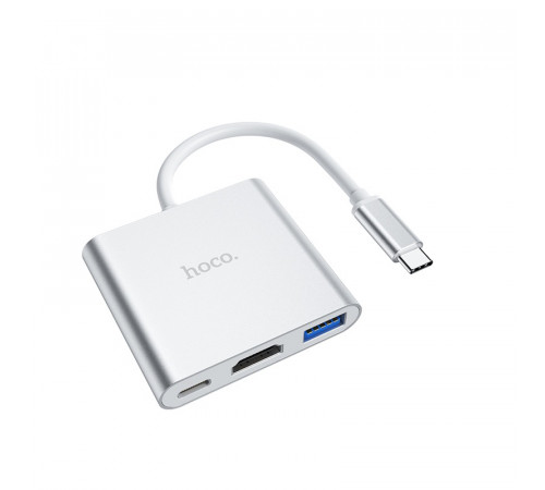 USB-хаб HOCO HB14 Easy use Type-C adapter(Type-C to USB3.0+HDMI+PD) Silver (6931474725790)