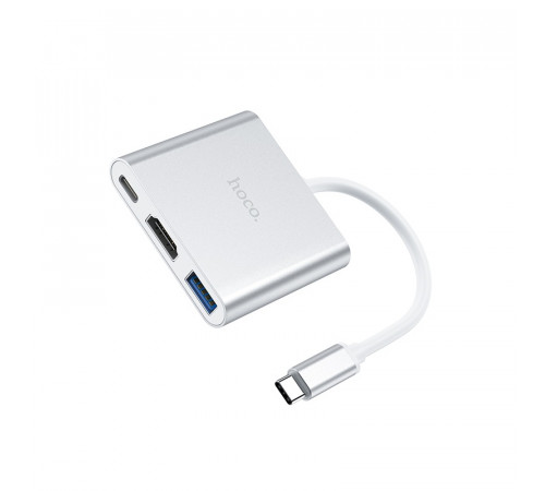 USB-хаб HOCO HB14 Easy use Type-C adapter(Type-C to USB3.0+HDMI+PD) Silver (6931474725790)