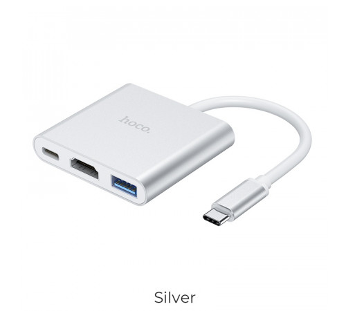 USB-хаб HOCO HB14 Easy use Type-C adapter(Type-C to USB3.0+HDMI+PD) Silver (6931474725790)