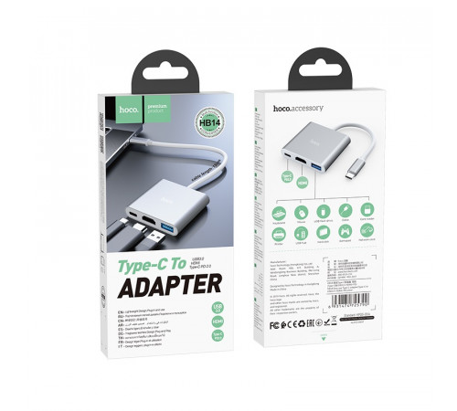 USB-хаб HOCO HB14 Easy use Type-C adapter(Type-C to USB3.0+HDMI+PD) Silver (6931474725790)
