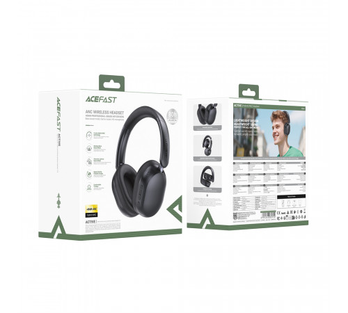Бездротові накладні навушники ACEFAST H12 hybrid ANC, Black (6974316285724)