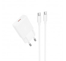 Мережевий зарядний пристрій з кабелем HOCO N72 Speed single-port PD20W ultra-thin charger set(C to C)(EU) (6942007661140)