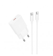 Мережевий зарядний пристрій з кабелем HOCO N72 Speed single-port PD20W ultra-thin charger set(C to C)(EU) (6942007661140)