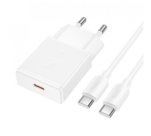 Мережевий зарядний пристрій з кабелем HOCO N72 Speed single-port PD20W ultra-thin charger set(C to C)(EU) (6942007661140)