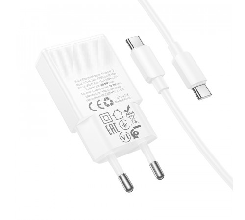 Мережевий зарядний пристрій з кабелем HOCO N72 Speed single-port PD20W ultra-thin charger set(C to C)(EU) (6942007661140)