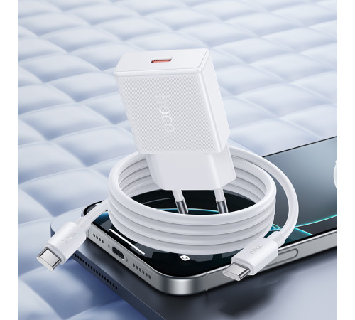 Мережевий зарядний пристрій з кабелем HOCO N72 Speed single-port PD20W ultra-thin charger set(C to C)(EU) (6942007661140)