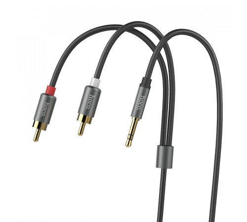 Аудіокабель HOCO UPA10 3.5mm male to double lotus RCA, TPE, 1.5m, Metal Gray (6957531078142)