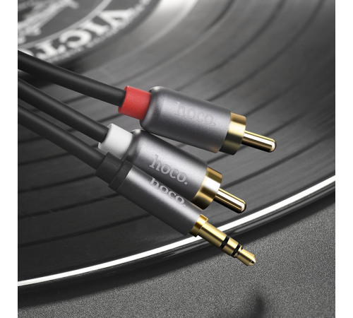 Аудіокабель HOCO UPA10 3.5mm male to double lotus RCA, TPE, 1.5m, Metal Gray (6957531078142)