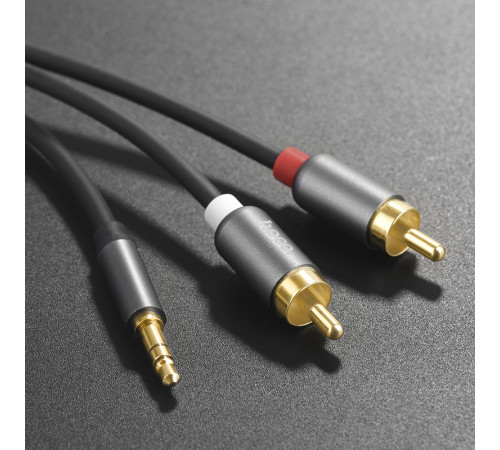 Аудіокабель HOCO UPA10 3.5mm male to double lotus RCA, TPE, 1.5m, Metal Gray (6957531078142)