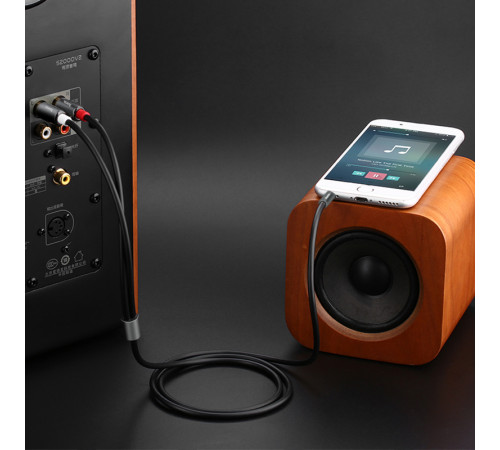 Аудіокабель HOCO UPA10 3.5mm male to double lotus RCA, TPE, 1.5m, Metal Gray (6957531078142)