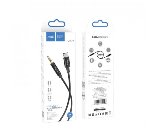Аудіокабель HOCO UPA19 Type-C  to 3.5mm male, nylon braid, 1m, Black (6931474759948)