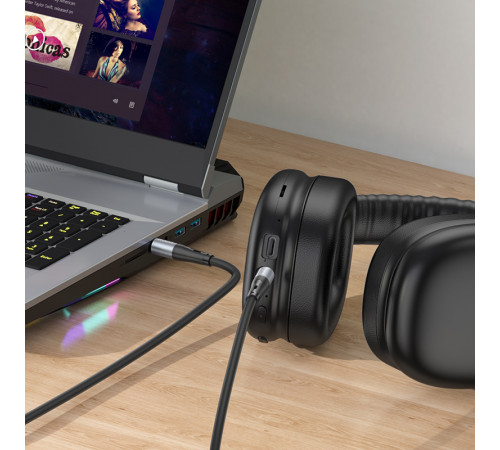 Аудіокабель HOCO UPA22 3.5mm male to 3.5mm male, silicone, 1m, Black (6931474769459)