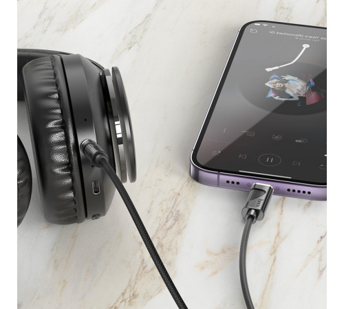 Аудіокабель HOCO UPA30 iP to 3.5mm male, nylon braid, 1m, Gray (6942007625517)