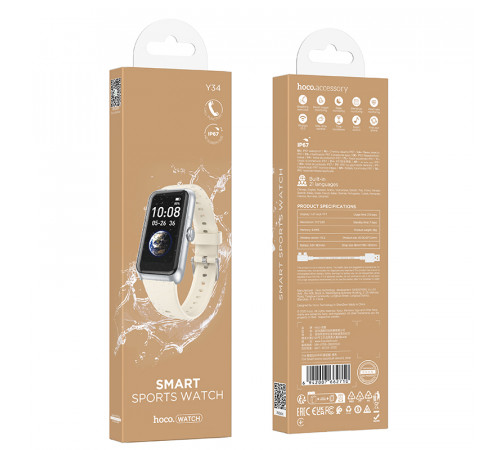 Смарт-годинник HOCO Y34 37mm. 180 mAh. IP67 Smart sports watch(call version) Silver (6942007662710)