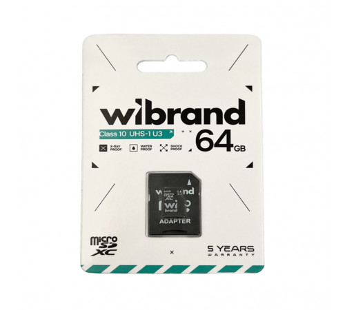 Карта пам'яті microSDXC (UHS-1 U3) Wibrand 64Gb class 10 (adapter SD) (WICDXU3/64GB-A)