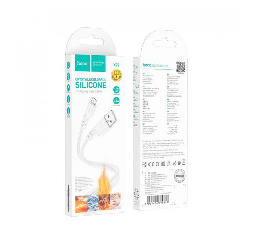 Кабель HOCO X97 Crystal color silicone charging data cable Micro white (6931474799838)