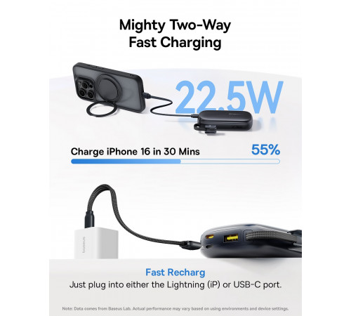 Зовнішній акумулятор Baseus EnerFill FC21 Qpow 3 Ultra Digital Display Power Bank with Detachable Cable 20000mAh 22.5W Cosmic Black (E0027M00)