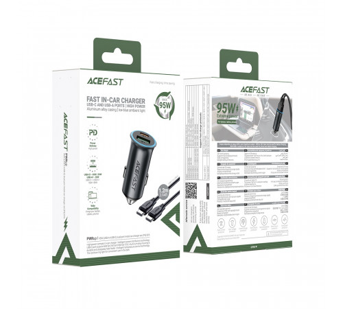 Автомобільний зарядний пристрій ACEFAST B16 95W (USB-A+USB-C) dual port metal car charger set (P5) Metal Gray (6974316285304)